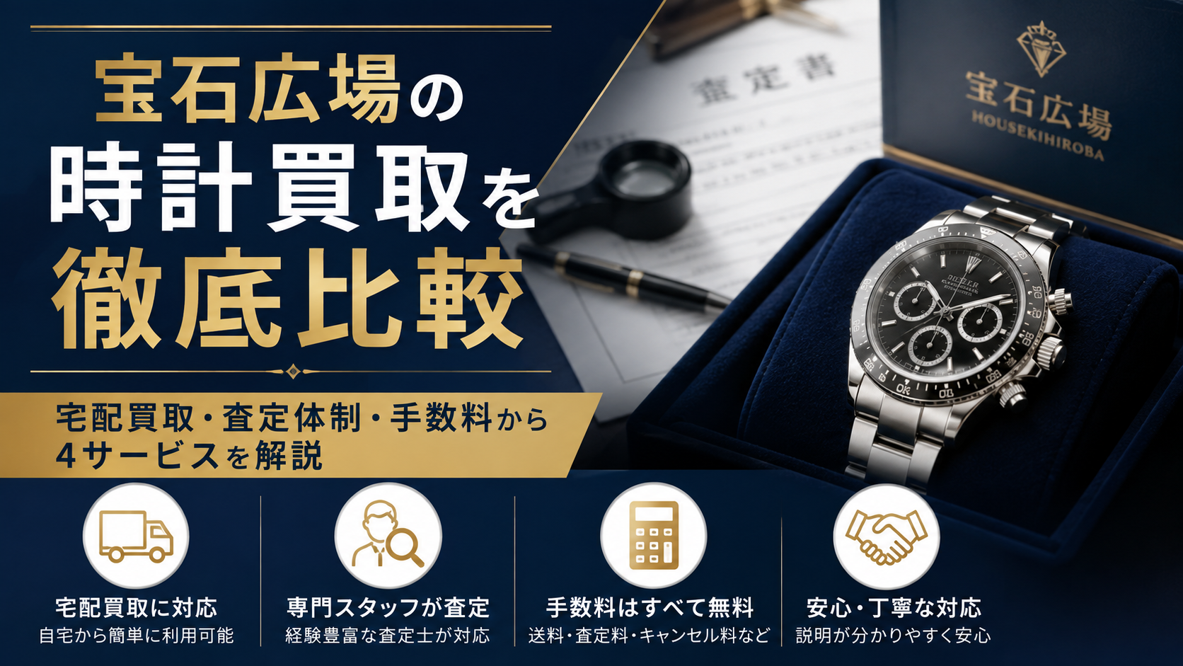 宝石広場の時計買取を徹底比較｜宅配買取・査定体制・手数料から4サービスを解説
